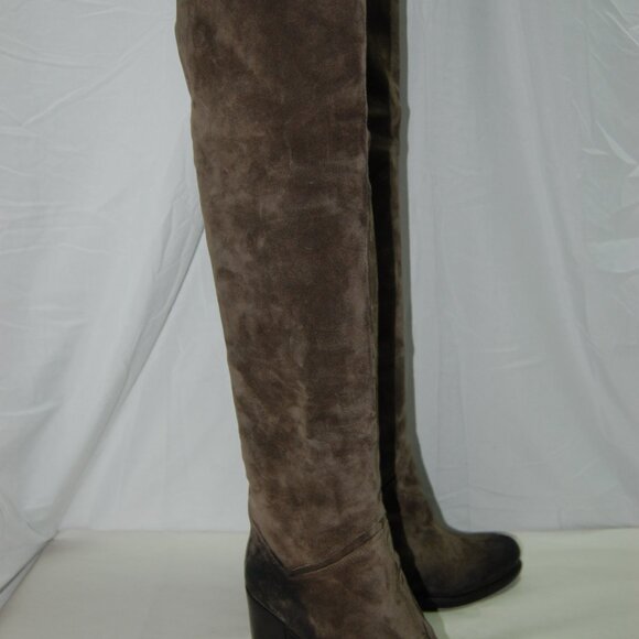 40/US9❤️Made in ITALY Brown Oiled Leather Over the Knee High Heels Tall BOOTS - Picture 9 of 16